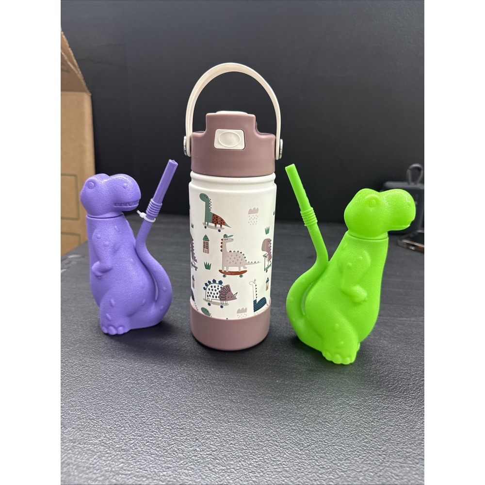Lot Of 3 DIno Sippy Cup Purple Dinosaur Travel Mug Straw Lid